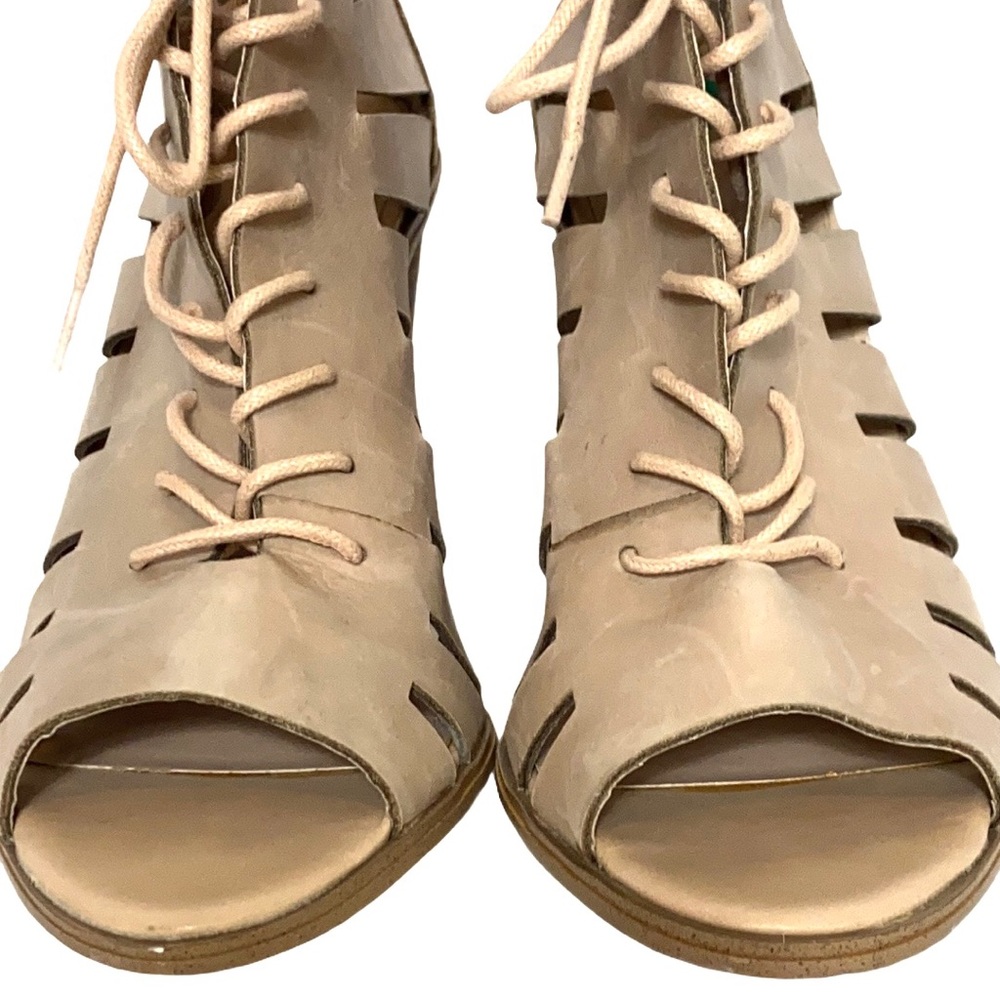 Tan Faux Leather Caged Lace-Up Booties 8 - Picture 9 of 12